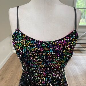 NWT 3, 5 black and colorful, sparkly sequence, spaghetti strap, mini dress